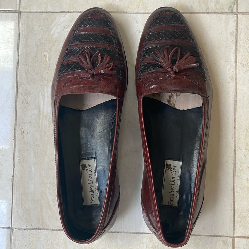Stanley Blacker Loafers: Tassels, Two Tone and Basket Weave Embellishment, EUC